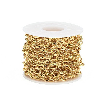Brass Cable Chains, Soldered, with Spool, Flat Oval, Long-Lasting Plated, Real 18K Gold Plated