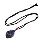 Natural Gemstone Pendant Necklaces, Slider Necklaces, with Random Color Polyester Cords, Rough Raw Stone