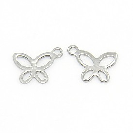 Hollow 304 Stainless Steel Butterfly Pendants, 10.5x7x1mm, Hole: 1mm