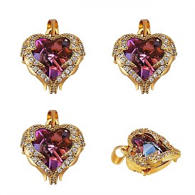 4 pendentifs en strass en laiton, cœur, or