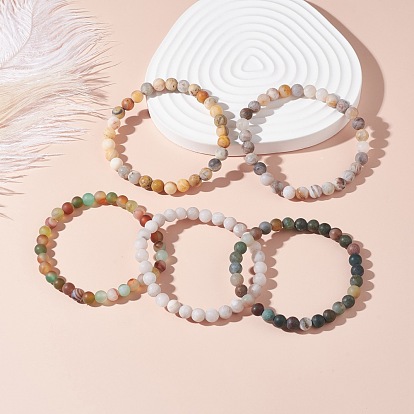 6.5 мм матовые круглые натуральные смешанные каменные бусины стрейч-браслет для девочек и женщин