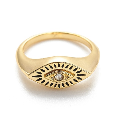 Clear Cubic Zirconia Horse Eye Finger Ring, Brass Jewelry for Women