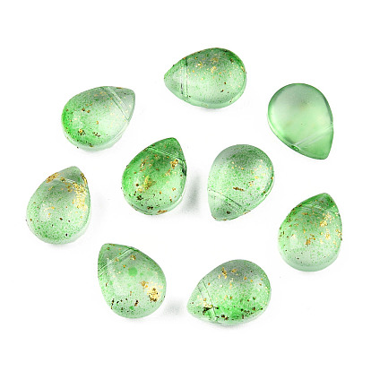 Perles de verre peintes par pulvérisation transparent, perles percées, avec de la poudre de paillettes, givré, larme