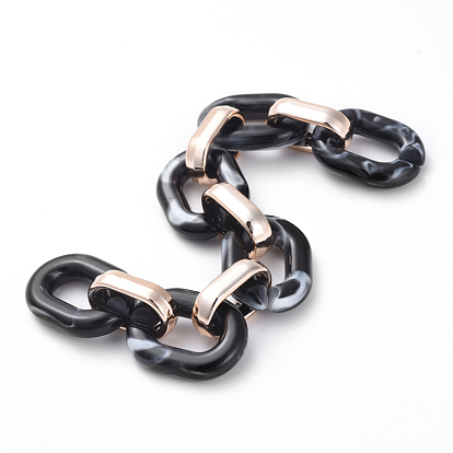 Chaînes de câble faites main en acrylique de style imitation de pierres précieuses, avec anneau de liaison en plastique ccb plaqué or rose, ovale