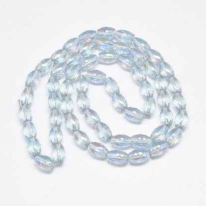 Perles en verre electroplate, arc-en-ciel plaqué, facette, ovale
