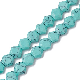 Perles synthétiques turquoise brins, coupe hexagonale facettée, hexagone
