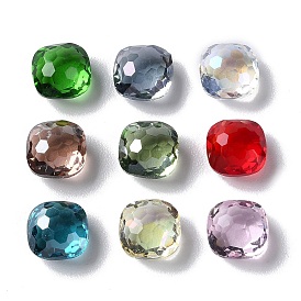Transparent Glass Rhinestone Cabochons, Faceted, Pointed Back, Square
