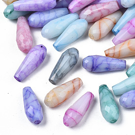 Mèches de perles de verre craquelé peintes au four opaque, larme, facette