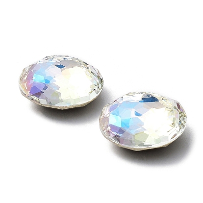 Cabujones de diamantes de imitación de cristal, espalda y espalda planas, facetados, semicírculo