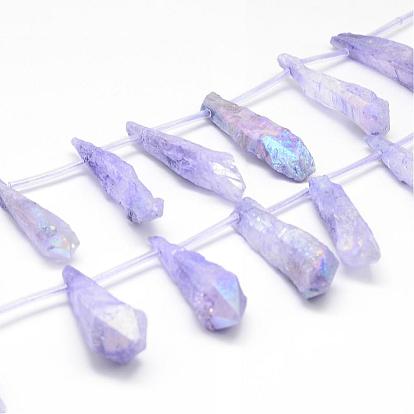 Electroplated Natural Quartz Crystal Beads Strands, Top Drilled Beads, Dyed, Teardrop