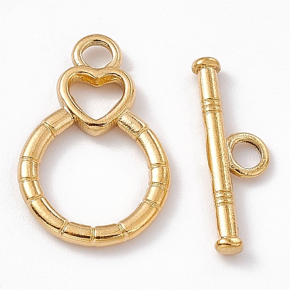 304 Stainless Steel Toggle Clasps, Flat Round with Heart