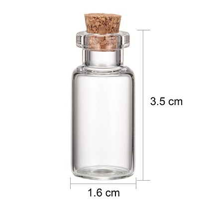Botellas de vidrio frasco de vidrio, con tapón de corcho, deseando botella, contenedores de cuentas, Claro, 35x16 mm, capacidad: 6 ml (0.2 fl. oz)