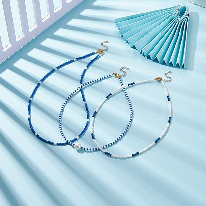 3 pcs 3 ensemble de colliers de perles de coquillage et de graines de verre pour femmes