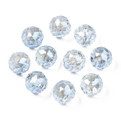Plaquent verre transparent perles brins, lustre plaqué, facette, ronde
