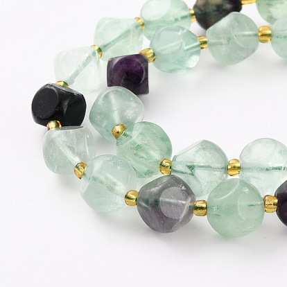 Natural Fluorite Beads Strands, with Seed Beads, Six Sided Celestial Dice, Faceted