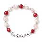 Bracelet extensible en perles de coquillage, quartz rose et perles acryliques, bracelet mot amour pour la Saint Valentin