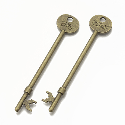 De style tibétain clés alliage squelette pendentifs, sans cadmium et sans plomb, 94x19x6mm, trou: 4.5 mm, environ 95 pcs / 1000 g
