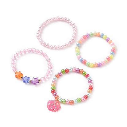 4 piezas 4 pulseras elásticas con cuentas de estrella acrílica de estilo conjunto con amuletos en forma de concha para niños