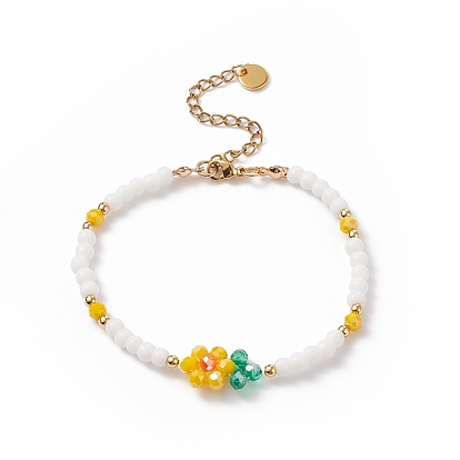 Bracelet à maillons fleur de vie tressé en verre avec bracelet en perles de perles naturelles pour femme