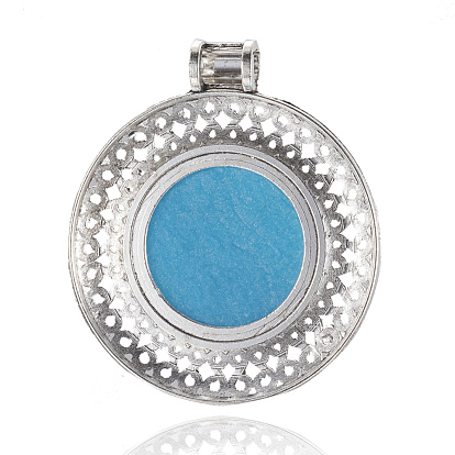 Alloy Big Pendants, with Resin, Flat Round, Antique Silver, 70~71x62x9~12mm, Hole: 6~6.5mm