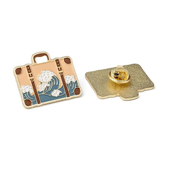 Creative Zinc Alloy Brooches, Enamel Lapel Pin, with Iron Butterfly Clutches or Rubber Clutches, Suitcase