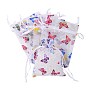 Rectangle Printed Organza Drawstring Bags, Colorful Butterfly Pattern