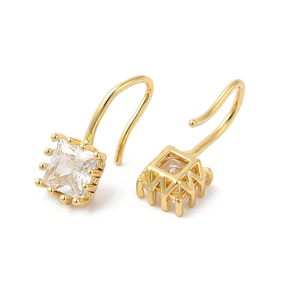 Boucles d'oreilles pendantes carrées en zircone cubique, bijoux en laiton plaqué or véritable 18k pour femmes
