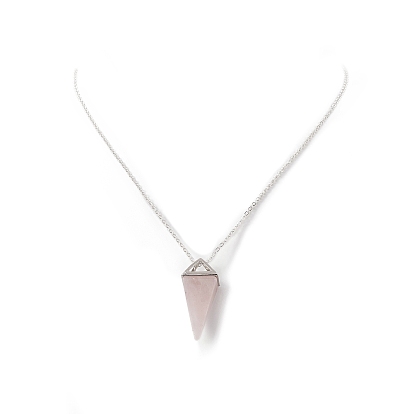 Collar con colgante de geometría de cuarzo rosa natural, joyas de latón platino para mujer