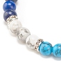 Natural Howlite Round Beads Bracelet, with Brass Rhinestone Beads and Natural & Synthetic Gemstone