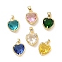 Glass Pendants, with Golden Plated Brass Findings, Cadmium Free & Lead Free, Heart