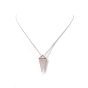 Natural Rose Quartz Geometry Pendant Necklace, Platinum Brass Jewelry for Women