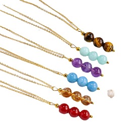 Collier pendentif en perles rondes avec pierres précieuses naturelles mélangées