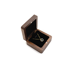 Wooden Necklace Storage Boxes, with Magnetic Flip Cover & Velvet Inside, Square