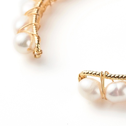 Bracelets manchette en laiton, avec perles naturelles et fil de cuivre