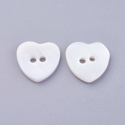 2-Hole Shell Buttons, Undyed, Heart