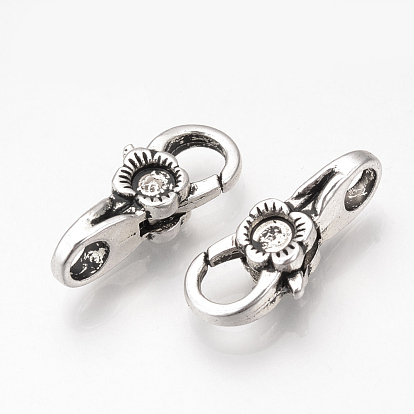 Tibetan Style Alloy Lobster Claw Clasps, Flower, Cadmium Free & Lead Free