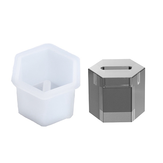 Jewelry Ring Storage Holder Epoxy Mold, for DIY Ring Holder, Candlestick, Trinket Case Making, Hexagon