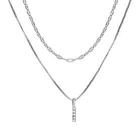 Alloy Chains Double Layered Necklaces, with Rhinestone Pendant