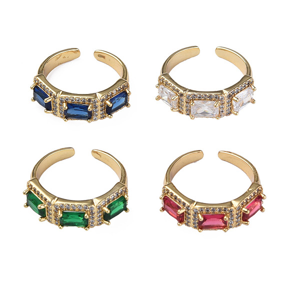 Прямоугольное открытое кольцо-манжета из кубического циркония, настоящие позолоченные украшения из латуни для женщин, без никеля 