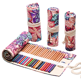 Thanksgiving Day Theme Maple Leaf Pattern Canvas Pen Roll Up, Stationery Pencil Wrap
