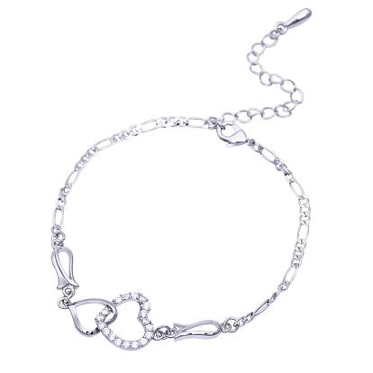 Brass Cubic Zirconia Link Chain Bracelets, with Lobster Claw Clasps, Heart to Heart, Clear