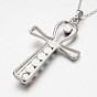 Platinum Plated Vintage Chakra Jewelry Brass Gemstone Cross Pendant Necklaces, with Cable Chains, 18 inch 