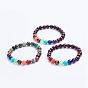Natural Gemstone Beaded Stretch Bracelets, with Alloy Spacer Beads