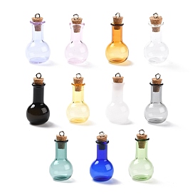 Glass Pendants, with Wood Bottle Stopper and Platinum Alloy Loops, Bulb Shaped