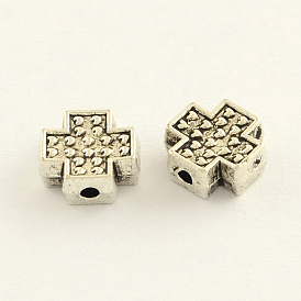Tibetan Style Zinc Alloy Cross Beads, 8x8x3.5mm, Hole: 1mm, about 1299pcs/1000g