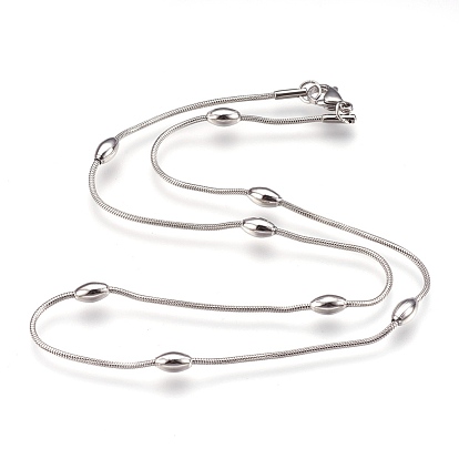 304 Stainless Steel Snake Chain Necklaces, with Lobster Claw Clasps, Oval