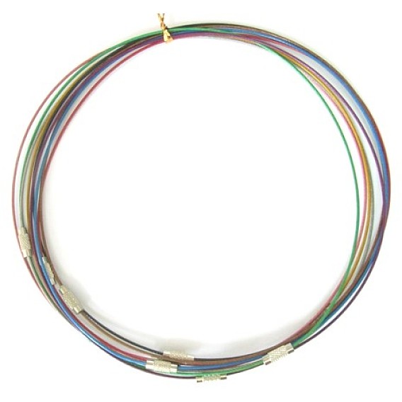 Стальная проволока ожерелье шнура, с застежками из латуни , без никеля , разноцветные, платиновый цвет