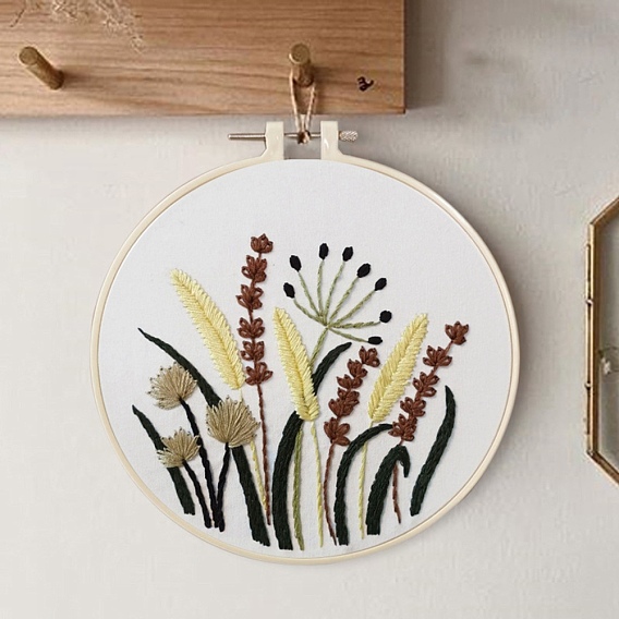 DIY Embroidery Sets, Including Imitation Bamboo Embroidery Frame, Iron Pins, Embroidered Cloth, Cotton Colorful Embroidery Threads