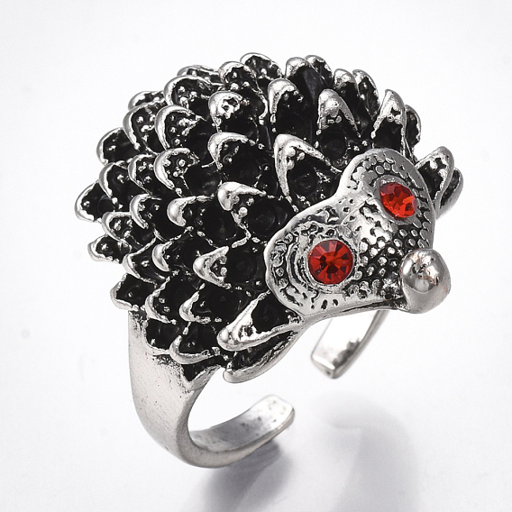 Alloy Cuff Finger Rings, with Rhinestone, Wide Band Rings, Hedgehog