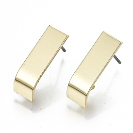 Rack Plating Iron Stud Earring Findings, Cadmium Free & Lead Free, with Steel Pins and Loop, Rectangle